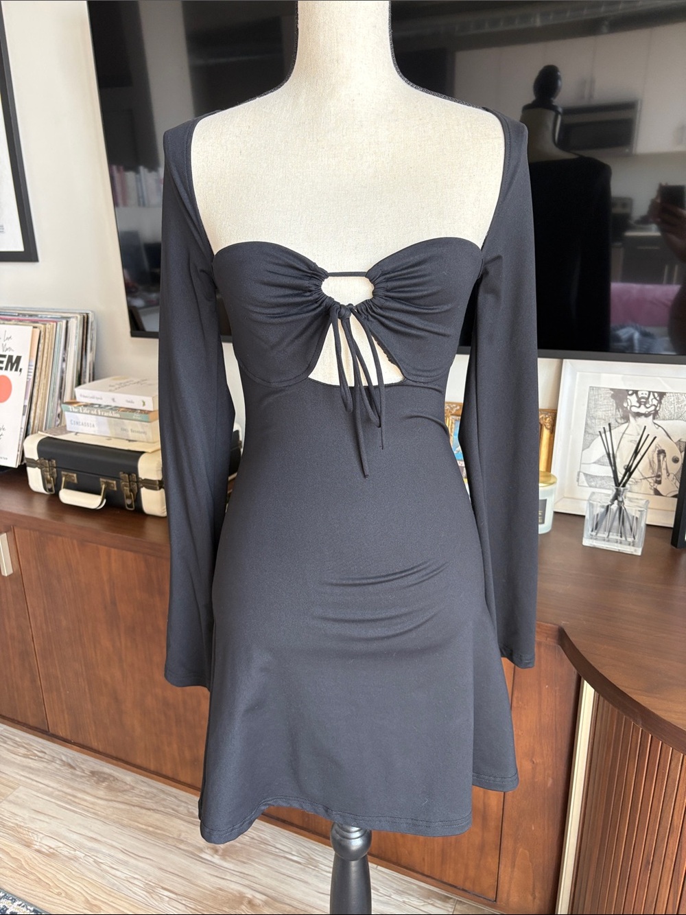 Tiger Mist Black Long Sleeve Cutout Mini Dress
